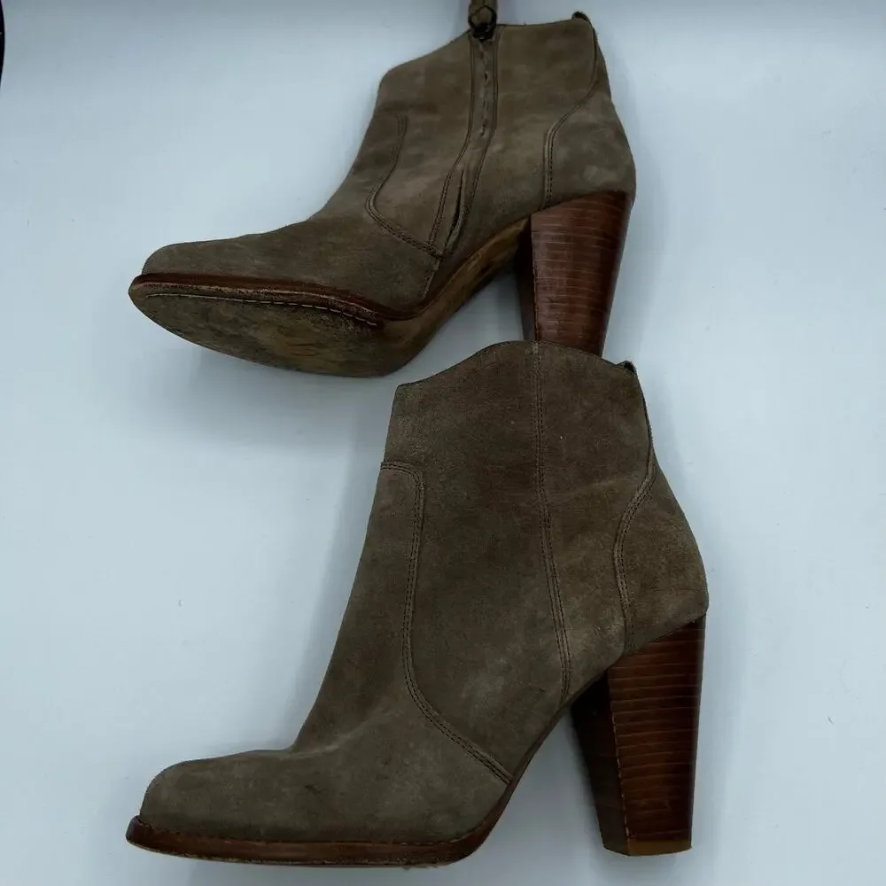 Joie‎ Tan Suede Stacked Heel Ankle Boots Size 9.5